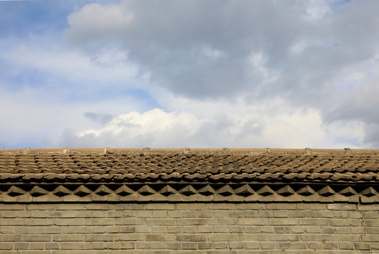 传统灰砖墙瓦顶背景