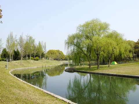 朱家角弯弯的河道碧绿清水