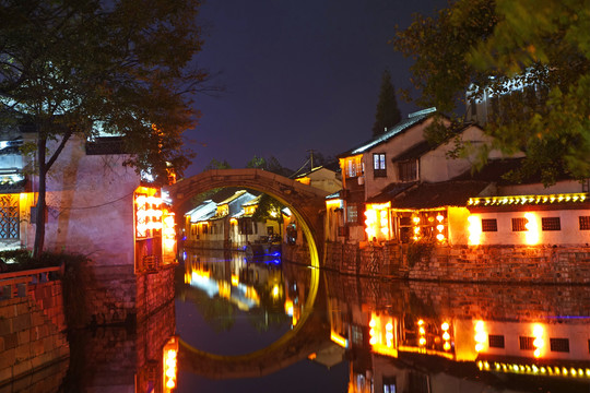 南浔古镇通津桥灯光夜景