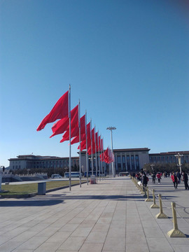 北京天安门广场红旗人民大会堂