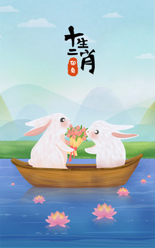 卯兔十二生肖插画
