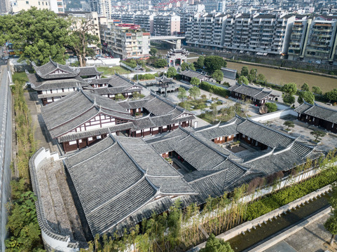 航拍三明尤溪城市景观与孔子学院