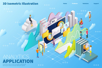 分析应用程式等轴测插图