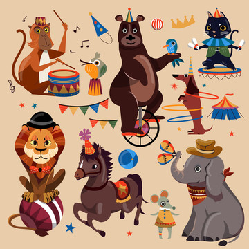 马戏团动物插画图片