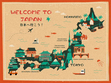 日本旅游景点明信片
