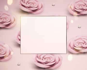 浪漫浅粉红色玫瑰卡片模板