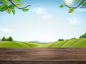 木桌及原野背景