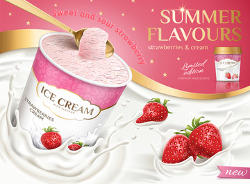草莓冰淇淋广告海报