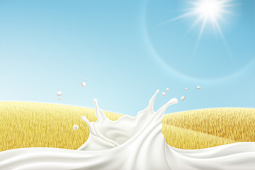 牛奶与麦田背景素材