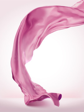 粉红色绸缎飘逸于淡粉色背景