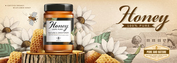 复古纯酿蜂蜜广告横幅