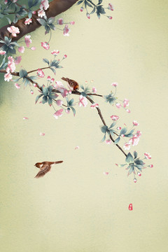 新中式装饰画海棠花开