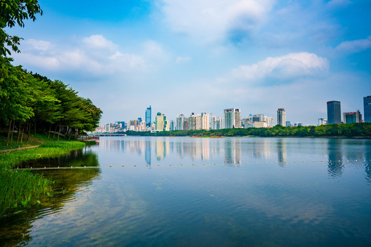 南宁南湖公园建筑群高楼大厦素材