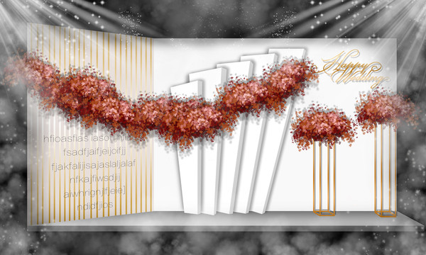 现代简约时尚红白金婚礼迎宾区