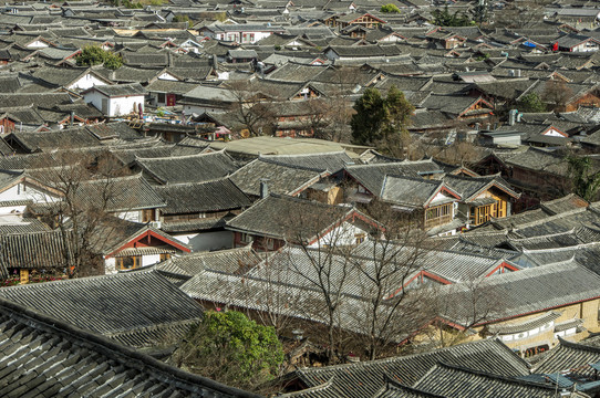 丽江古城建筑航拍风光