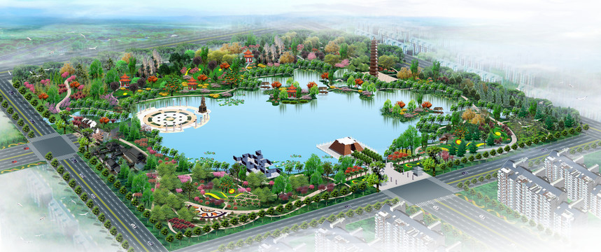 河北鸡泽毛遂公园整体绿化效果图