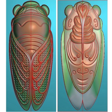 知了金蝉双面精雕图灰度图