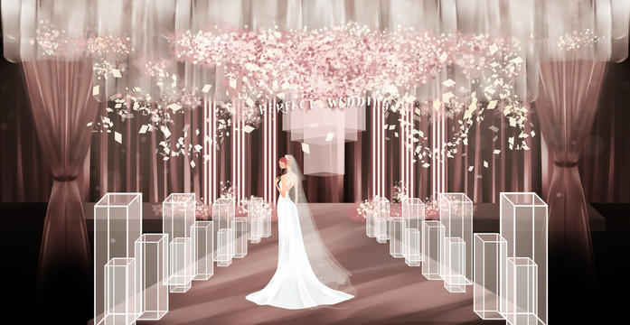 粉白色小清新婚礼舞台设计