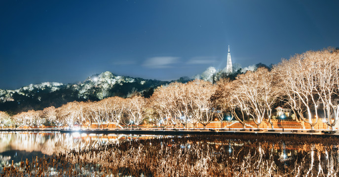 西湖北山路冬季夜景