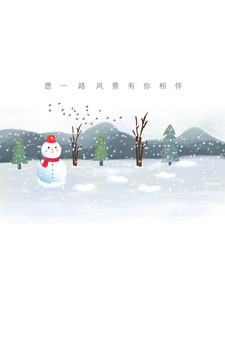 冬天雪人风景插画