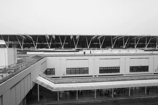 上海浦东机场空港黑白照片