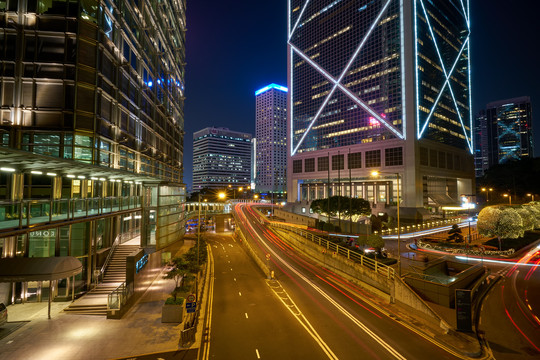 香港城市夜景与车流
