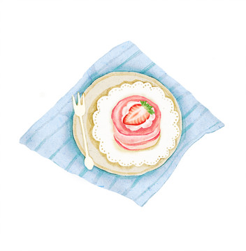 卡通手绘的美味草莓蛋糕