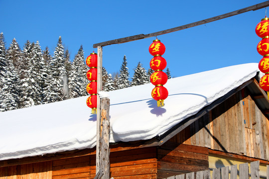 阳光下的雪乡雪景