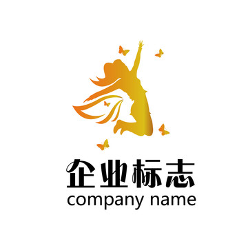 美女飞翔蝴蝶标志logo设计