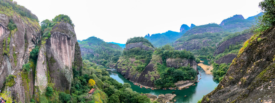 福建武夷山天游峰九曲溪全景风光