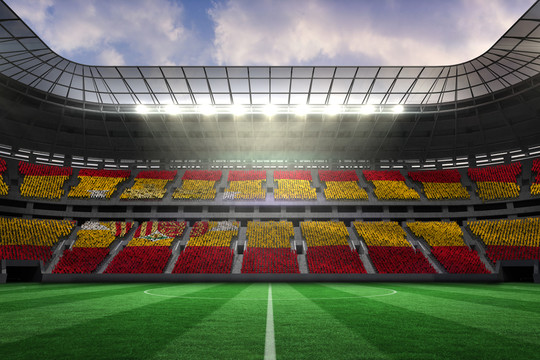 西班牙国旗对抗大型足球场