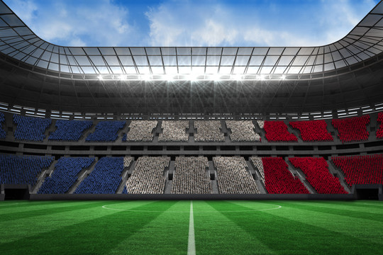 数字生成法国国旗对抗大型足球场