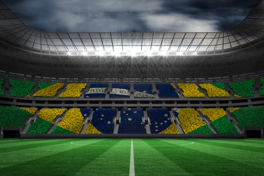 巴西国旗对抗大型足球场