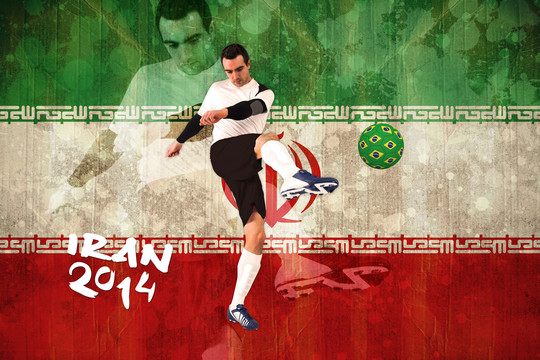 足球运动员踢伊朗国旗的足球