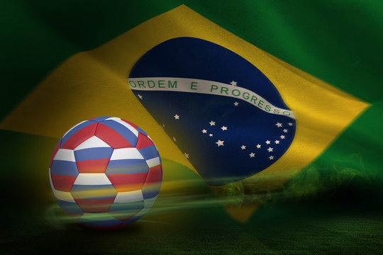 俄罗斯足球与巴西国旗的对比