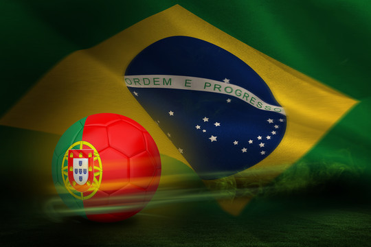 葡萄牙足球与巴西国旗的对比