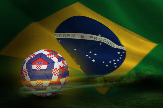 克罗地亚足球与巴西国旗的足球