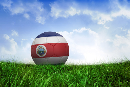 在草地上哥斯达黎加颜色的足球