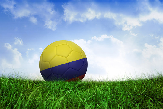 哥伦比亚足球在蓝天下的草地上