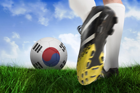 足球鞋把韩国队的球踢向草地