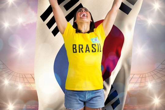巴西球迷举着韩国国旗