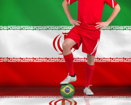 伊朗国旗与足球运动员