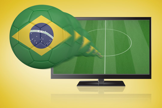 电视上播放的巴西颜色的足球
