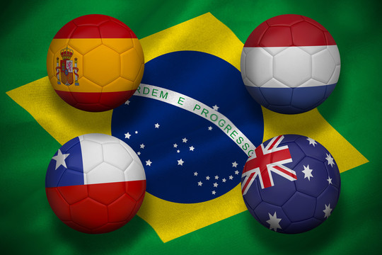 世界杯B组足球与巴西国旗