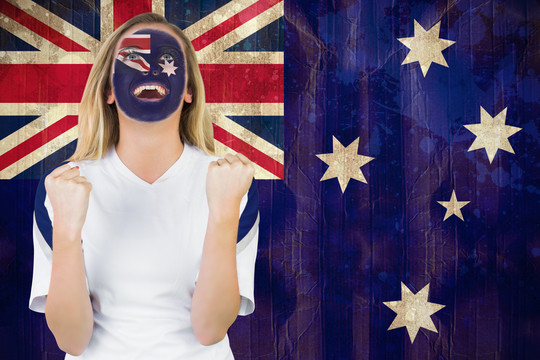 兴奋的澳大利亚球迷脸上的油漆