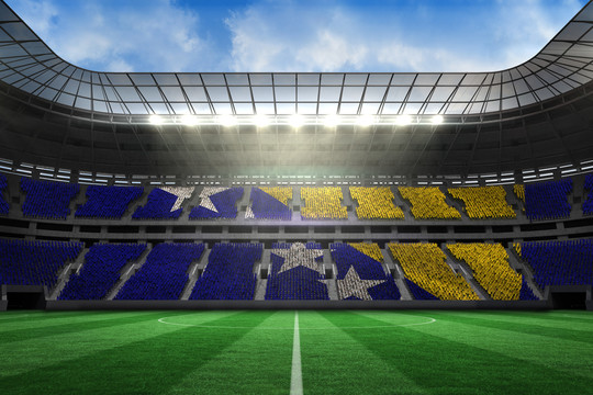波斯尼亚国旗在大型足球场