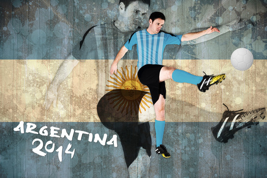 阿根廷国旗背景下足球运动员