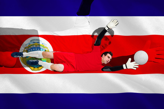 红衣守门员扑救哥斯达黎加国旗