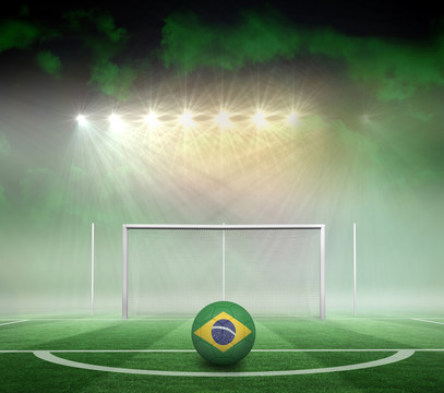 足球场对比的巴西颜色足球