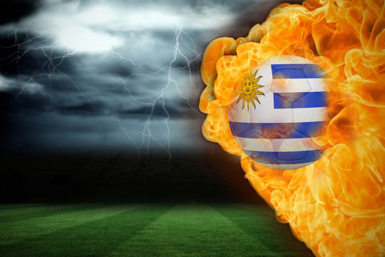 乌拉圭国旗足球与足球场交火